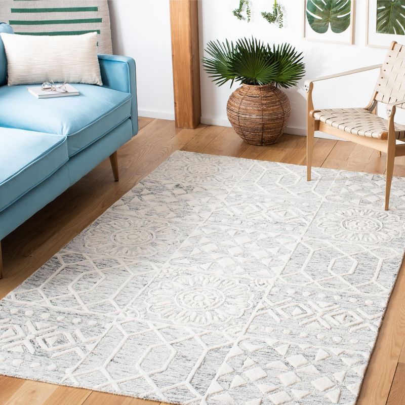 Ivory Hand-Tufted Wool Square Area Rug, 6' x 6'