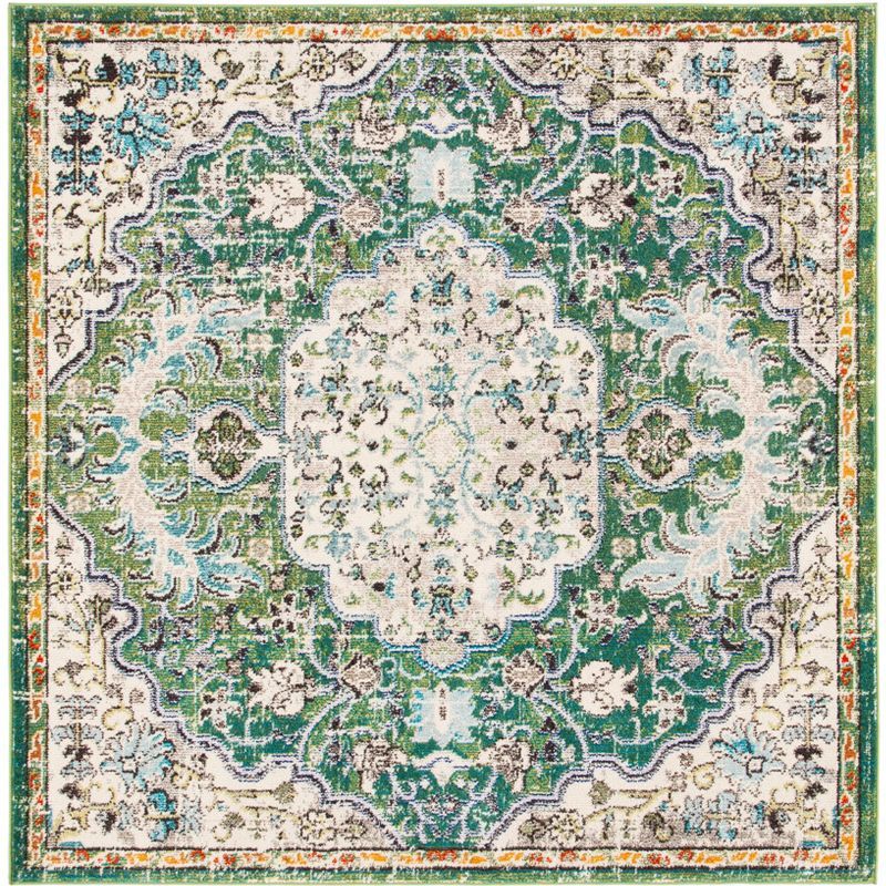 Green and Turquoise Square Synthetic Area Rug