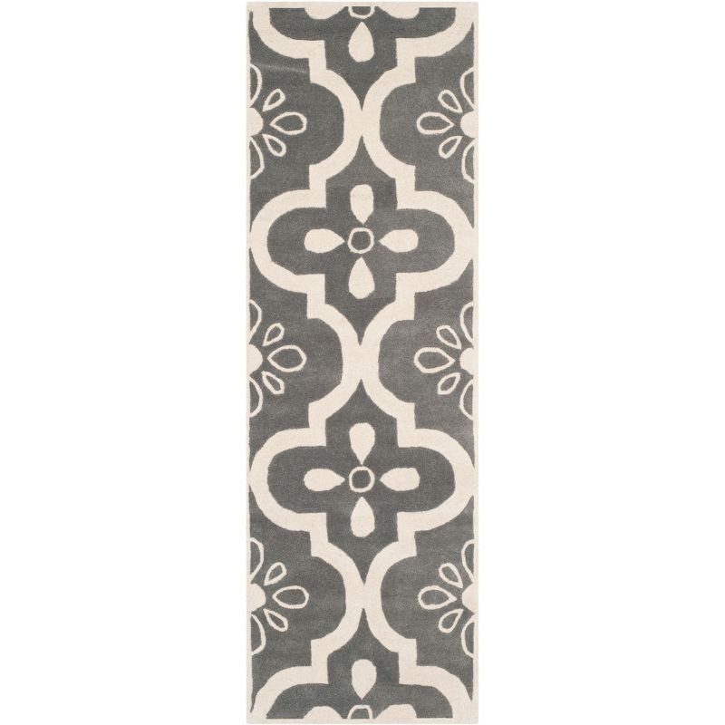 Hand-Tufted Dark Grey and Ivory Wool Runner Rug