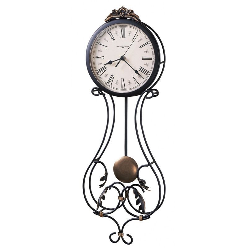 Charcoal Gray and Gold Iron Pendulum Wall Clock