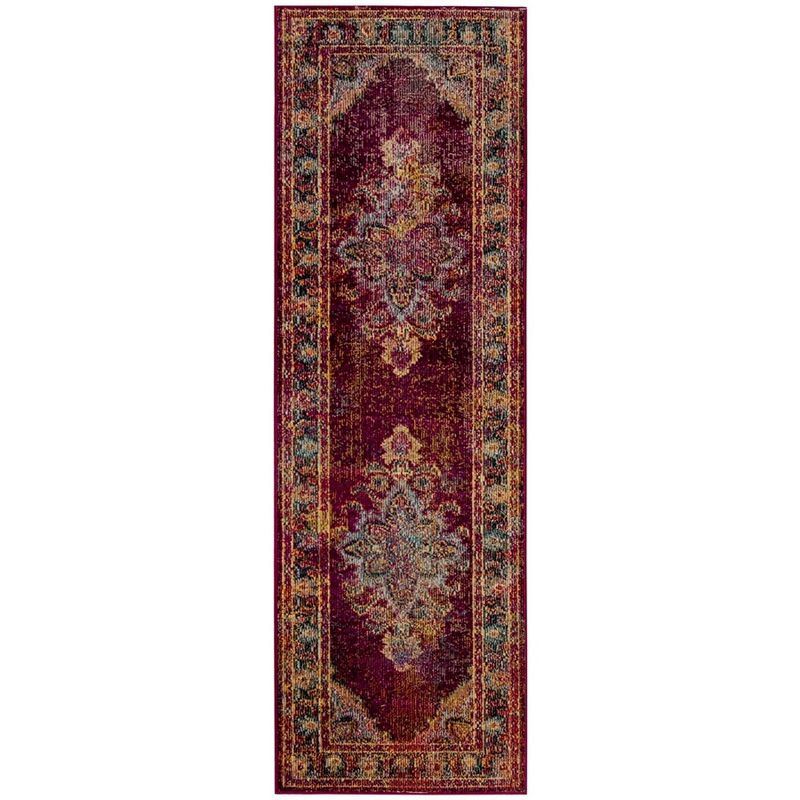 Reversible Ruby/Navy Floral Synthetic 26" Runner Rug