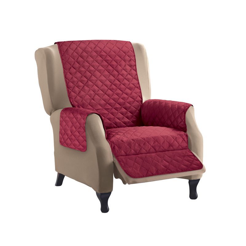 Burgundy and Taupe Quilted Reversible Recliner Cover