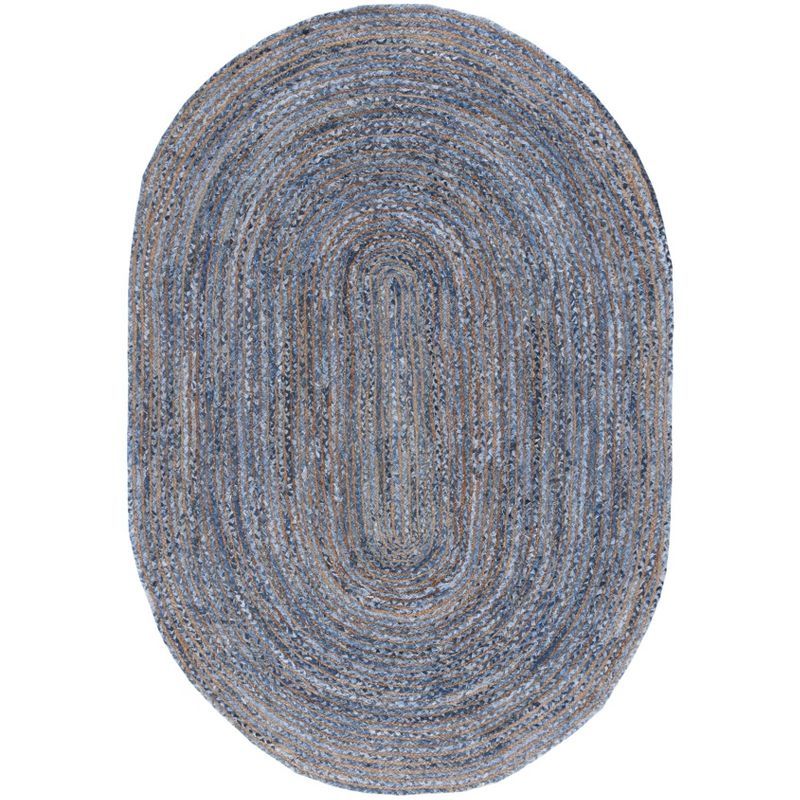 Coastal Charm Hand-Woven Boho Jute & Cotton 8' x 10' Oval Rug in Blue