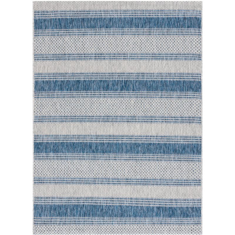 Gray and Navy Striped Synthetic Indoor/Outdoor Rug