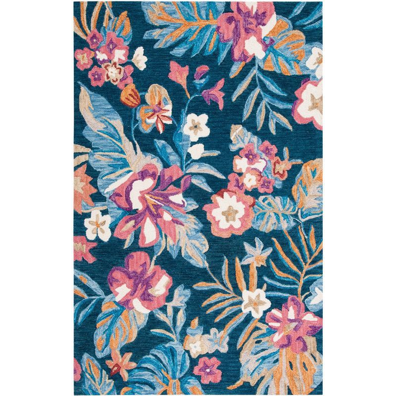 Handmade Blue Floral Wool Tufted Area Rug, 3' x 5'