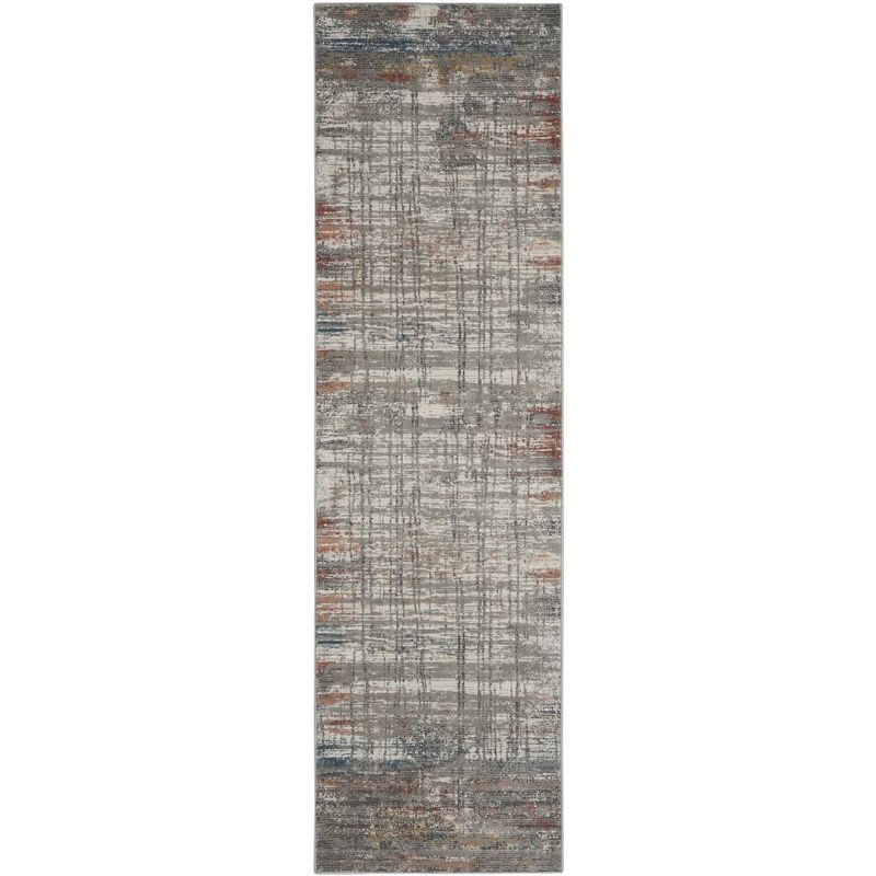 Abstract Mineral Tones 26'' Hand-Knotted Gray Synthetic Area Rug