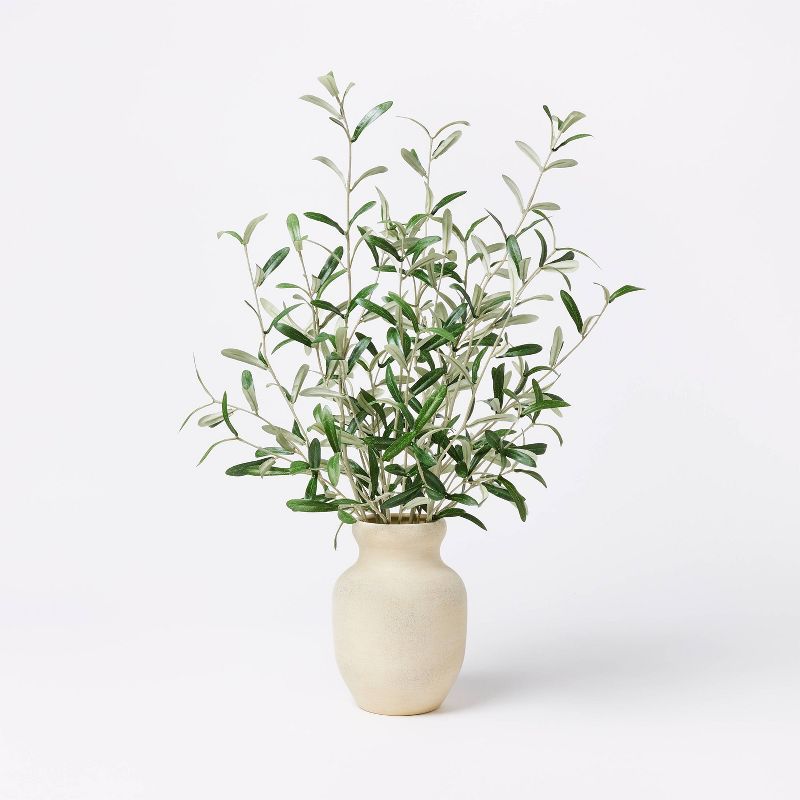 Artificial Olive Leaf Arrangement in Beige Ceramic Pot