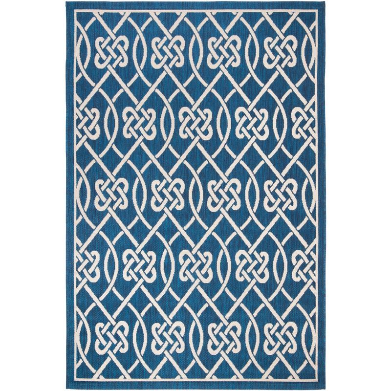 Navy and Light Beige Rectangular Synthetic Indoor/Outdoor Rug