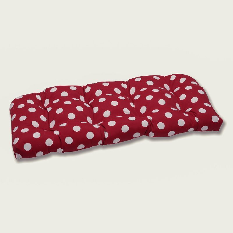 Classic Red and White Polka Dot Wicker Loveseat Cushion