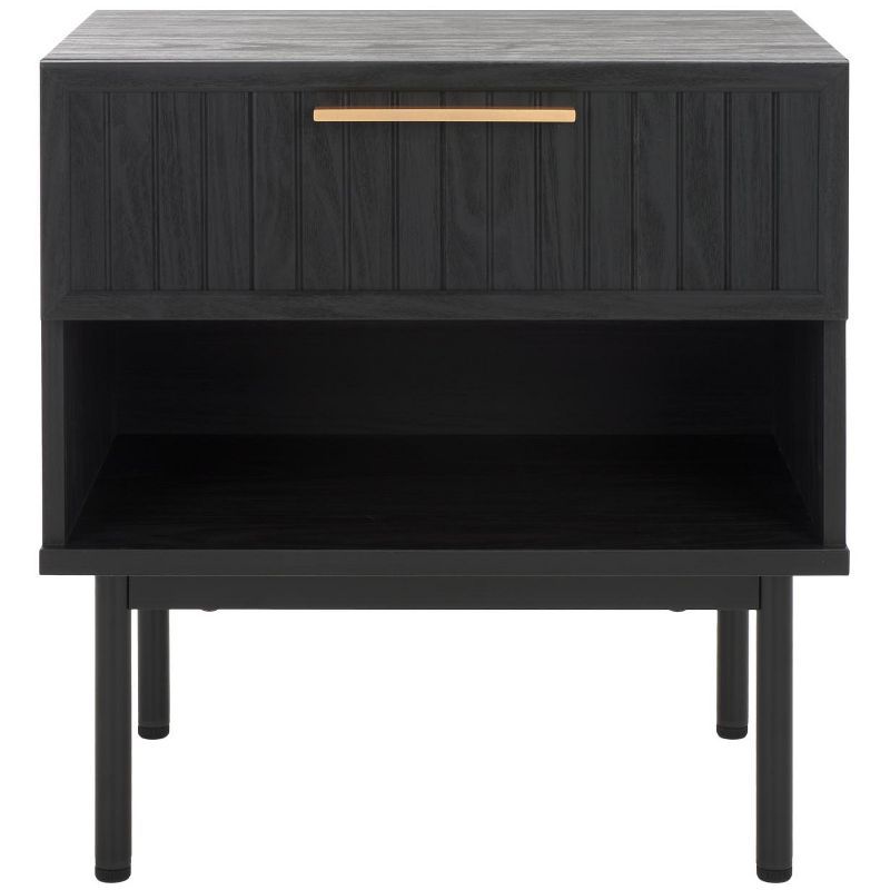 Axelle Black and Gold Modern Wood Nightstand with Drawer