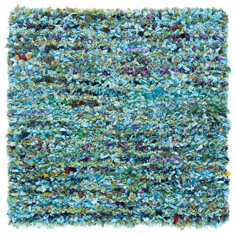 Rio Shag 6' Square Blue and Multicolor Handmade Area Rug