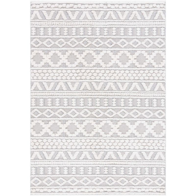 Ivory and Light Blue Geometric Flat Woven Synthetic Rug