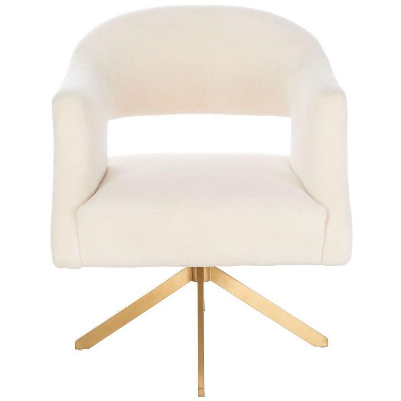 Ivory Faux Lamb Wool Geometric Swivel Accent Chair with Gold Base