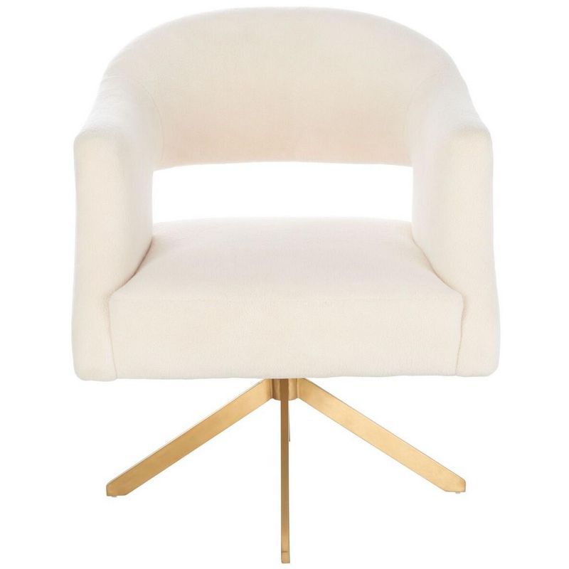 Ivory Faux Lamb Wool Geometric Swivel Accent Chair with Gold Base