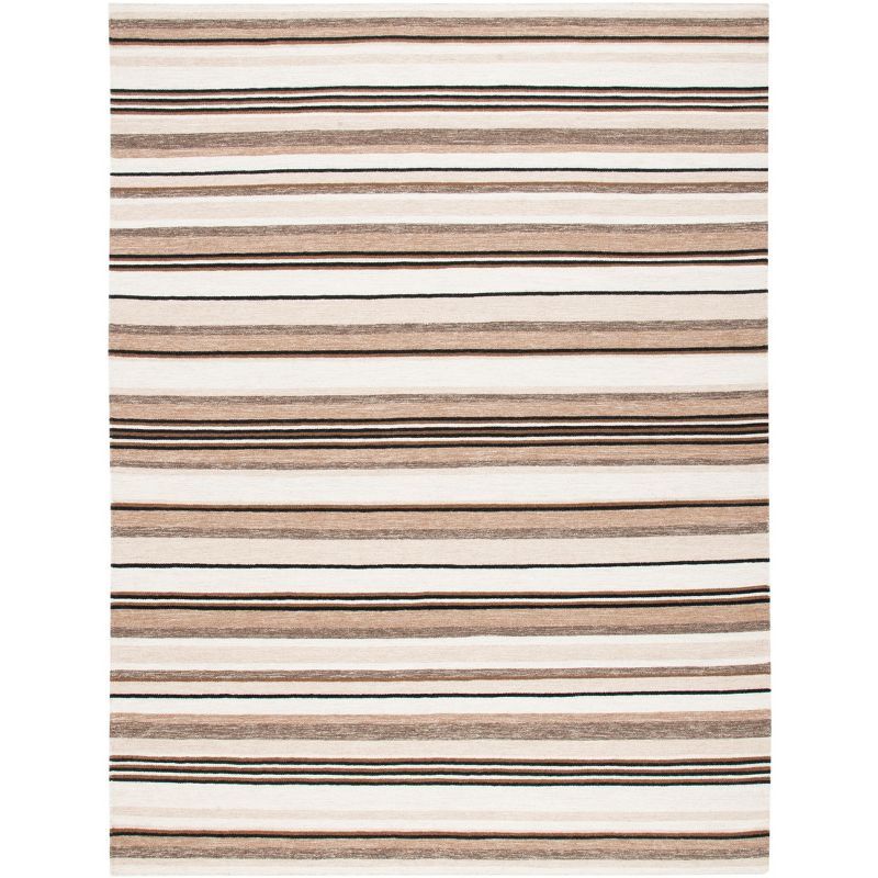 Natural Ivory Striped Wool 9' x 12' Flat Woven Area Rug
