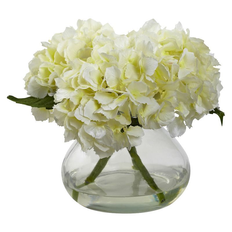 Cream Silk Hydrangea Arrangement with Glass Vase