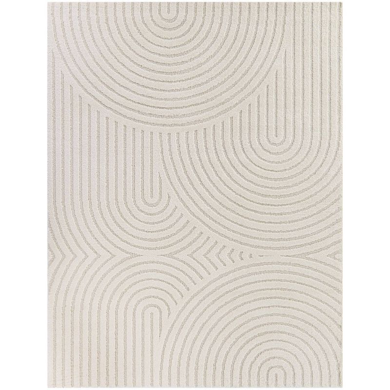 Rectangular 9' x 12' Cream Synthetic Stain-Resistant Rug