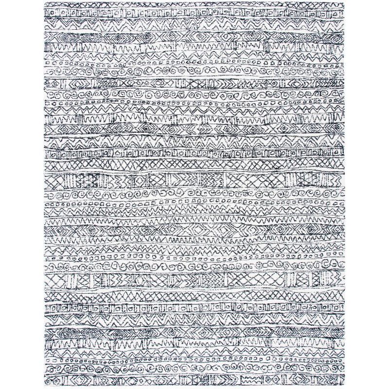 Ivory and Black Hand-Tufted Wool 9' x 12' Area Rug