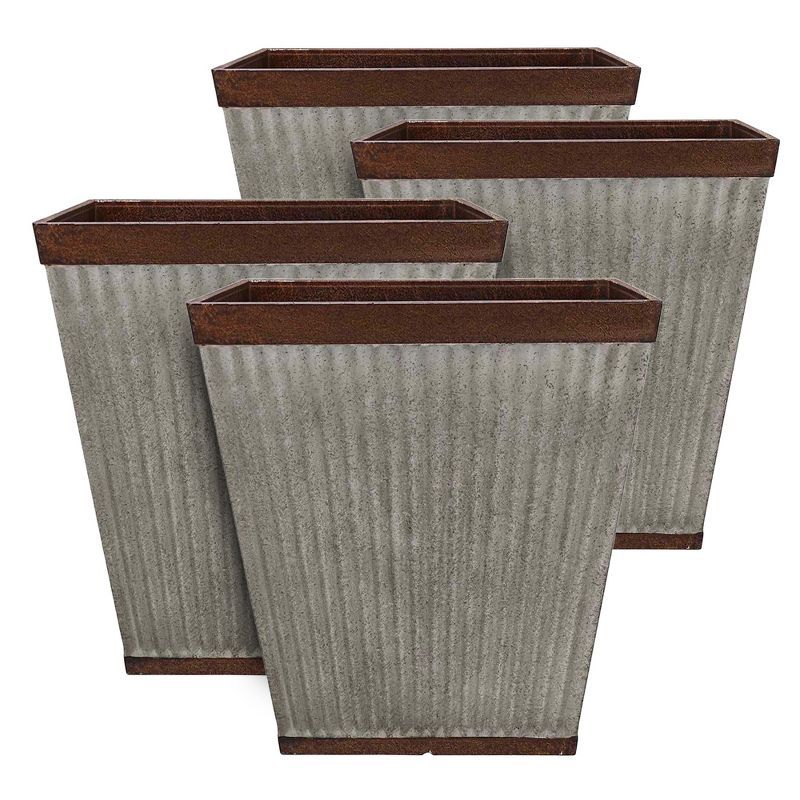 Southern Patio 16 Inch Square Rustic Resin Planter Set