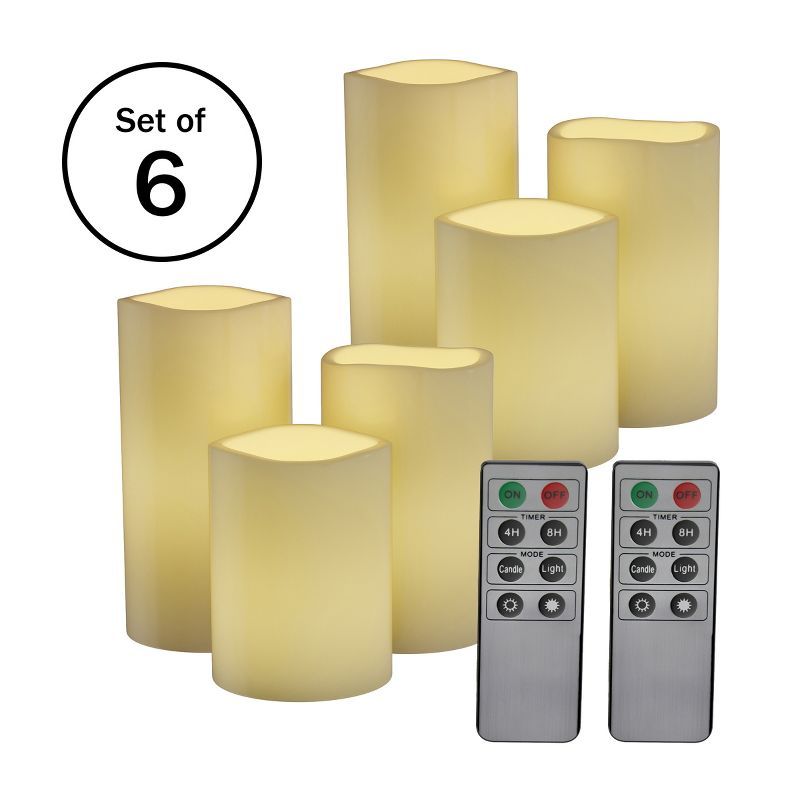 Beige Flameless LED Pillar Candles with Remote Control, Set of 6