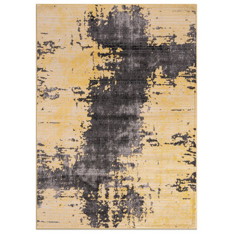 Yellow and Gray Abstract Distressed 5' x 7' Area Rug