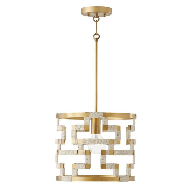 Bleached Natural Jute and Brass Drum Pendant Light