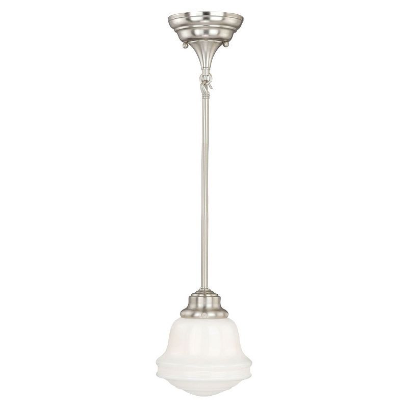 Huntley Satin Nickel Mini Pendant with White Milk Glass Shade