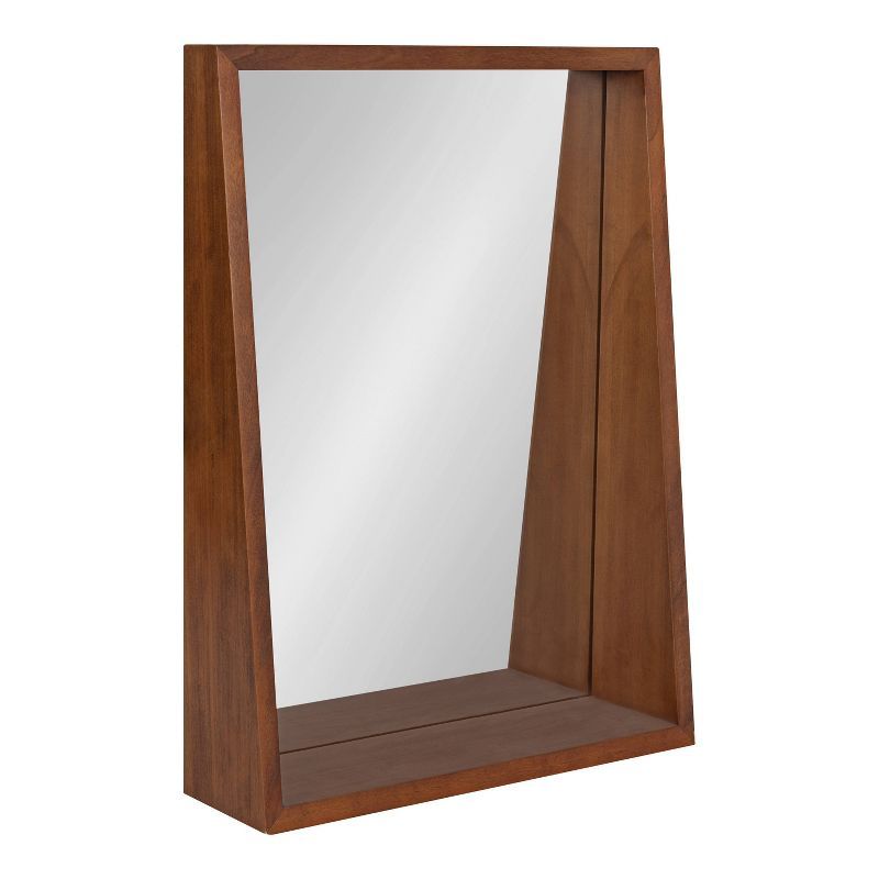 Hutton Mid-Century Modern Walnut Brown Wood Framed Mirror with Shelf