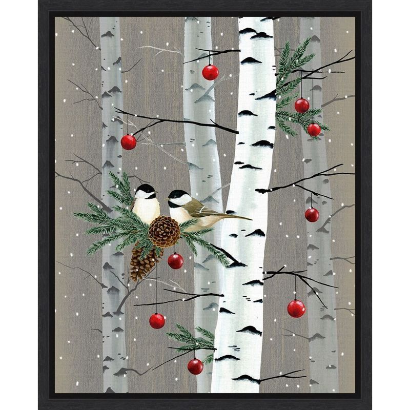 Birch Birds II Seasonal Canvas Wall Art with Black Frame