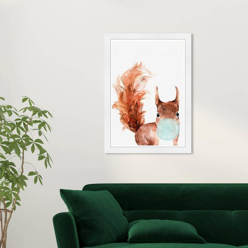 Squirrel Bubblegum 13" x 19" Framed Animal Print in White Frame