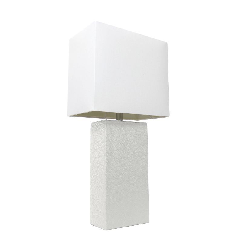 Lexington 21" White Leather Base Table Lamp with Fabric Shade