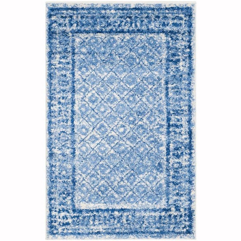 Silver and Blue Geometric Hand-Knotted Synthetic Area Rug