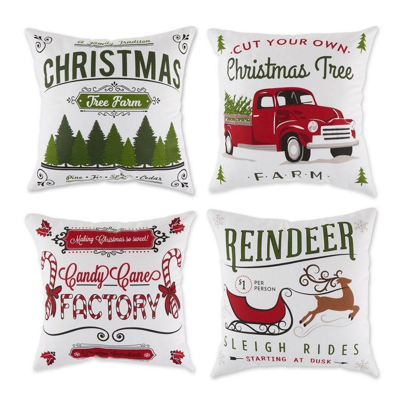 Set of 4 Christmas Cotton Throw Pillow Covers with Festive Prints