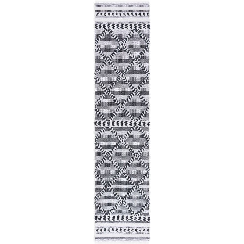 Augustine Black and Ivory Flat Woven Geometric Runner Rug