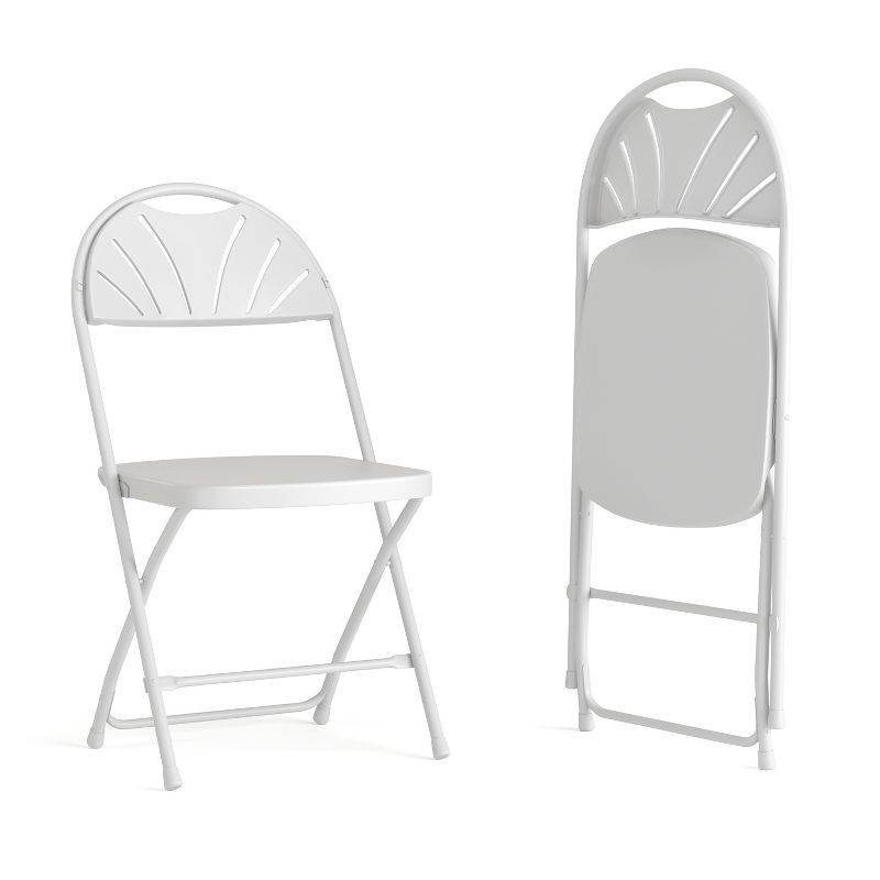 White Powder-Coated Steel Mid-Back Folding Chairs, Set of 2