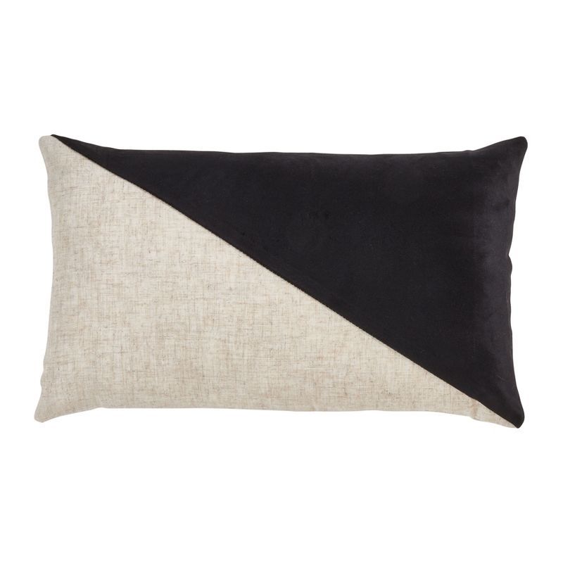 Black and Cream Geometric Velvet Lumbar Pillow Cover