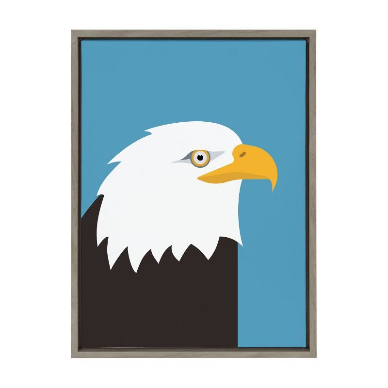 Bold Bald Eagle Framed Canvas Wall Art in Blue and Gray