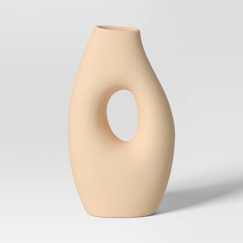 Beige Ceramic Organic Modern Ring Vase