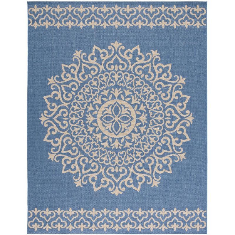 Cream and Blue Medallion Synthetic 8' x 10' Reversible Area Rug