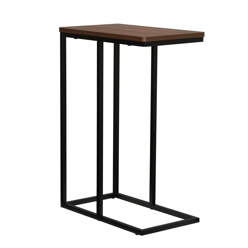 Mid-Century Walnut and Black Metal C-Shaped End Table