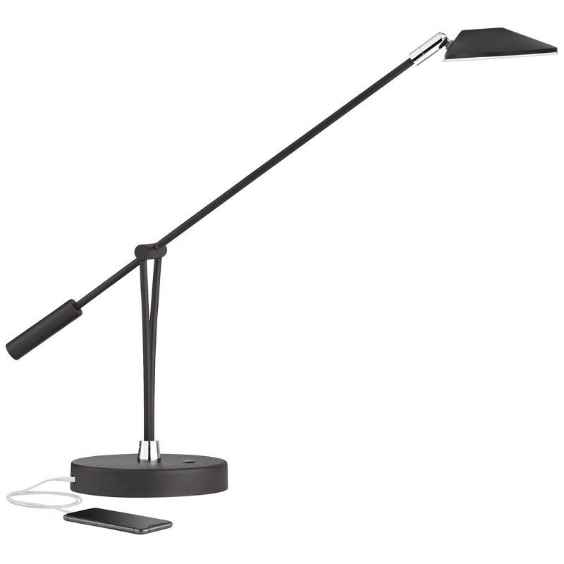 Satin Black Adjustable Metal Desk Lamp with USB Port