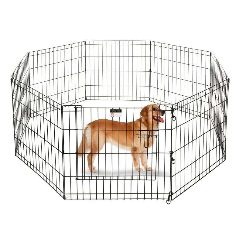 Satin Black Metal 8-Panel Folding Pet Playpen with Door