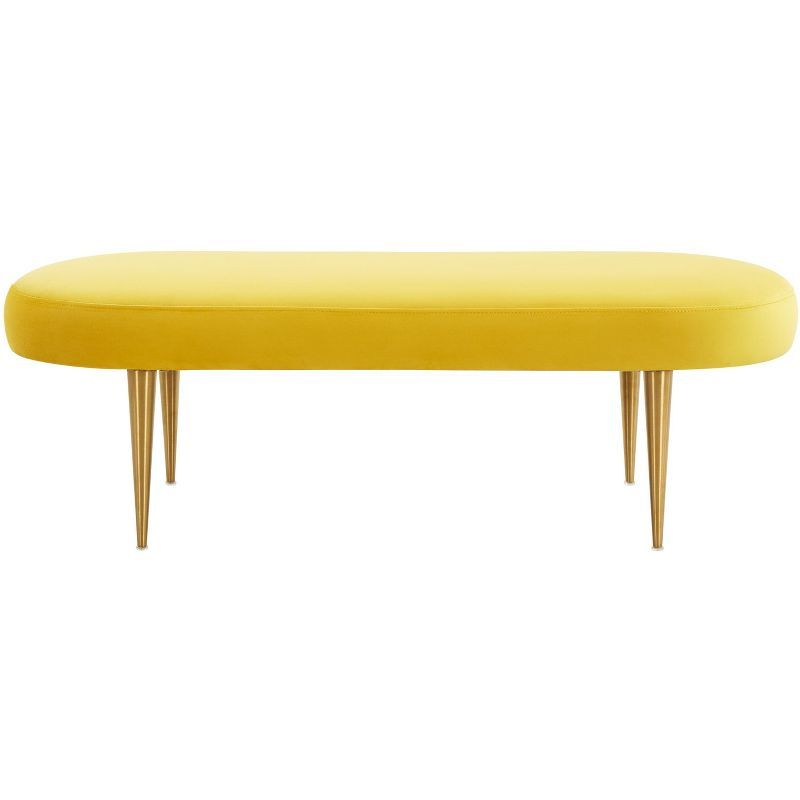 Corinne Marigold Velvet Oval Bench with Gold Legs
