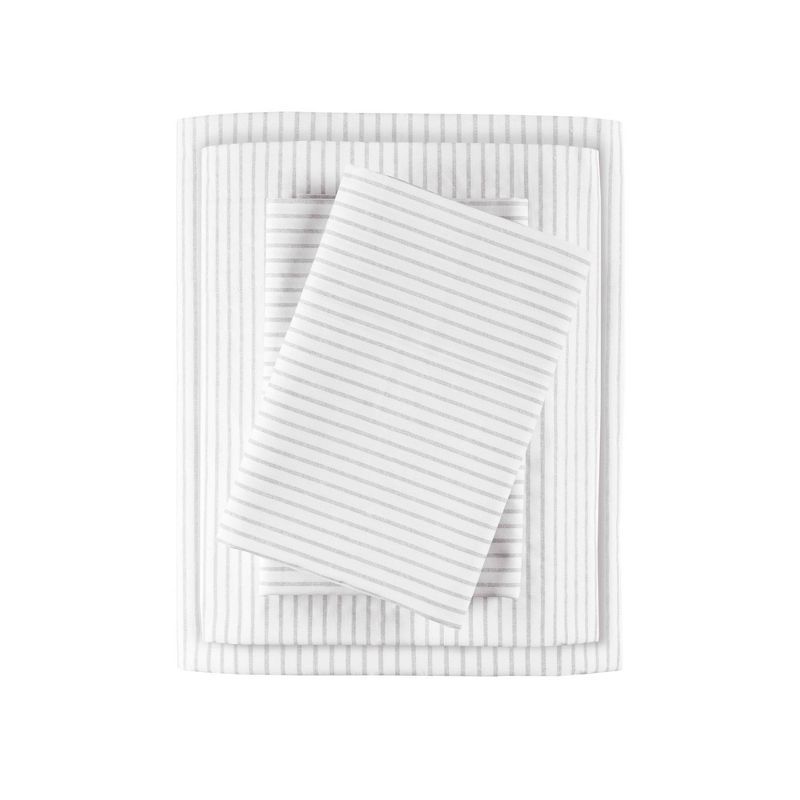 Full Grey Stripe Cotton Percale Sheet Set