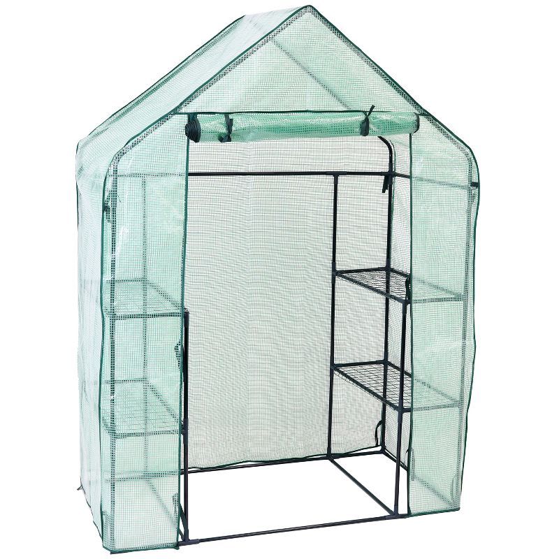 Green 37" Portable Walk-In Greenhouse with Iron Frame and Shelves