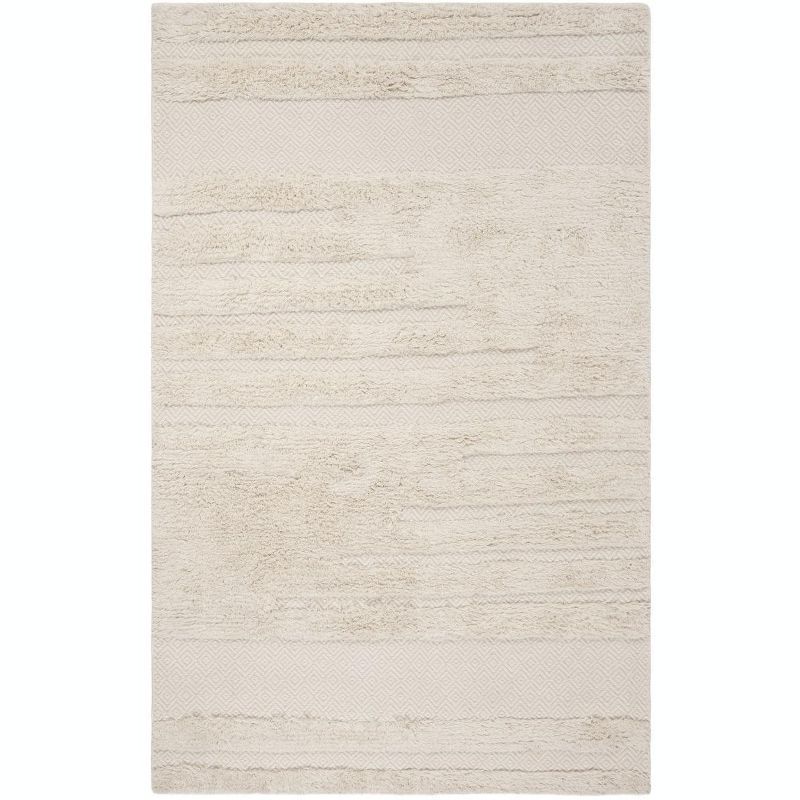 Ivory Hand-Knotted Wool and Cotton Area Rug, 3' x 5'