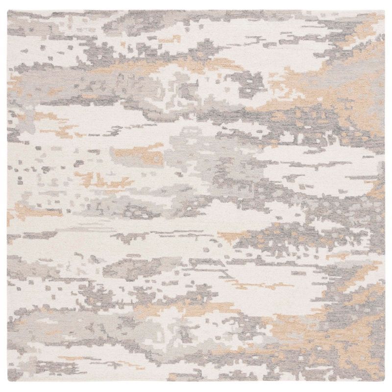 Gray and Ivory Abstract Hand-Tufted Wool Area Rug, 6' x 6'