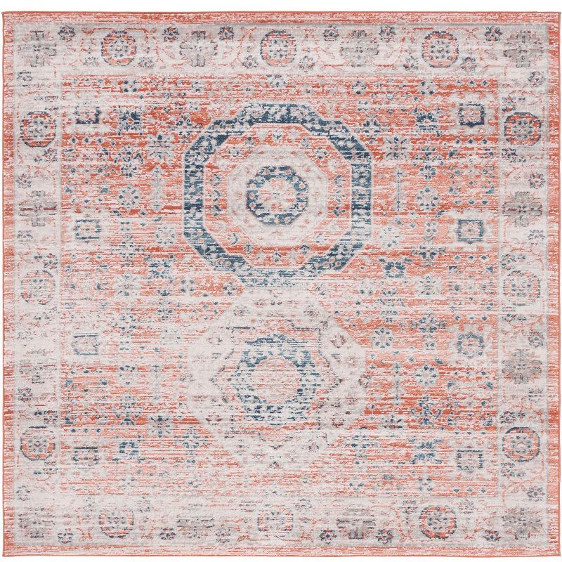 Rust and Ivory Synthetic Square Area Rug 6'7"