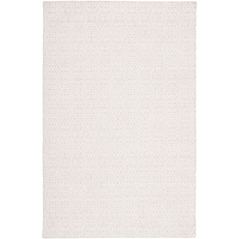 Ivory Hand-Knotted Wool Rectangular Area Rug, 5' x 8'