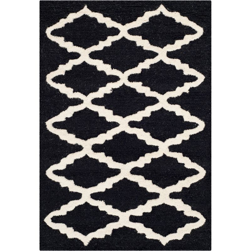 Handmade Black/Ivory Wool Tufted Square Area Rug 24" x 24"